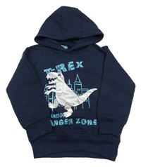 Tmavomodrá mikina s dinosaurem a kapucí