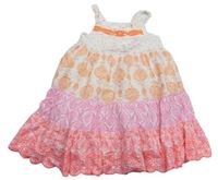 Smetanovo-oranžovo-křiklavě růžovo/korálové letní šaty se vzorem a kytičkami a flitry Bluezoo