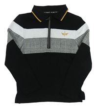 Černo-bílo-kostkovano/vzorovaný svetr s límečkem Firetrap