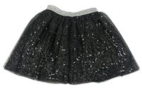 Černo-stříbrná puntíkatá tylová sukně s flitry George