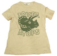 Světebéžové tričko s dinosaurem a nápisy H&M