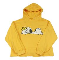 Oranžová crop mikina se Snoopym a kapsou a kapucí Zara