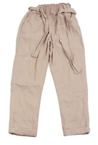 Pudrové paper bag plátěné kalhoty s páskem F&F