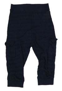 Tmavomodré žebrované/vzorované cargo tepláky PRIMARK