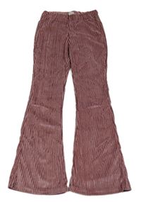 Starorůžové žebrované flare sametové kalhoty 