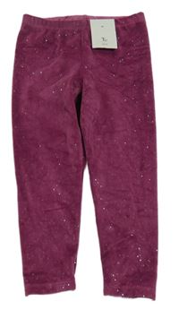 Nové - vínové třpytivé plyšové legíny Tu