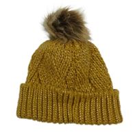 Okrová melírovaná vzorovaná čepice se třpytkami a bambulí Tu