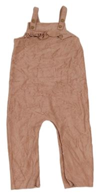 Pudrové žebrované sametové laclové kalhoty s volánkem Tu