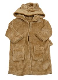 Hnědý plyšový župan s kapucí s oušky