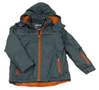 Tmavošedá šusťáková zimní lyžařská bunda s odepínací kapucí ALPINE SERIES