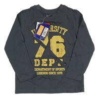 Nové - tmavošedé triko s číslem a nápisy lupilu