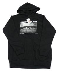 Nové - černá teplá dlouhá mikina s potiskem a kapucí New Look