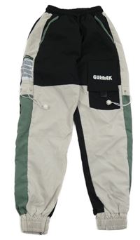 Smetanovo-černo-khaki cuff šusťákové kalhoty s nápisem