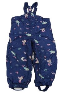 Tmavomodré šusťákové nepromokavé laclové podšité kalhoty s mořskými pannami impidimpi
