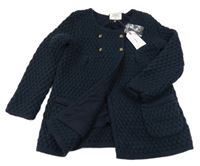 Nové - tmavomodrý vzorovaný pletený podšitý kabát JASPER CONRAN