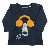 Tmavomodré triko s medvídkem a sluchátky CODE