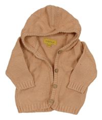 Pudrový propínací svetr s kapucí