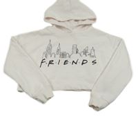 Bílá oversize crop mikina s potiskem - F.R.I.E.N.D.S a kapucí