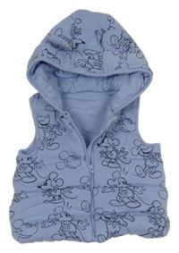 Modrá prošívaná šusťáková zateplená vesta Mickey a kapucí George