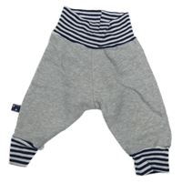 Šedo-tmavomodro-bílé melírované tepláky s pruhy