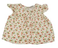 Smetanová lněná halenka s jahůdkami a volánky Lily & Dan