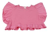 Růžové crop tričko s volánky ZARA