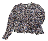 Černá kytičkovaná halenka s mašlí H&M