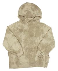 Světlehnědo/béžová batikovaná mikina s kapsou a kapucí Next
