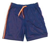 Tmavomodro-křiklavě korálové síťované sportovní kraťasy s pruhem H&M