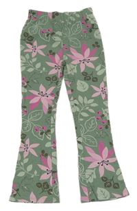 Khaki flare tepláky s květy a lístečky a králíčky Kids