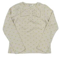 Krémové úpletové triko s mašlí a puntíky H&M