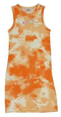 Oranžovo-bílé batikované žebrované šaty s nápisem Primark