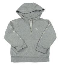Šedá melírovaná mikina s logem a kapucí Adidas