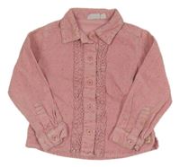 Růžová květovaná manšestrová halenka s volánky S. Oliver