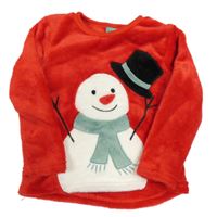 Červená chlupatá mikina se sněhulákem