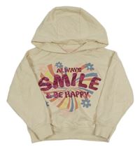 Béžová mikina s pruhovaným srdcem a kapucí Studio