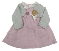 Nové - Růžovo-šedé teplákové šaty s bolerkem a květinou Mayoral