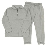 2set - Světlešedá melírovaná žebrovaná polo mikina + tepláky F&F