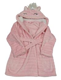 Růžový žebrovaný chlupatý župan s kapucí - jednorožec Matalan