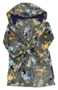 Šedý chlupatý župan s Bluey a kapucí Tu