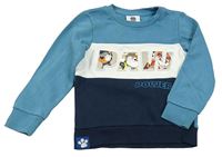 Modro-bílo-tmavomodrá mikina s 3D nápisem a Paw Patrol C&A