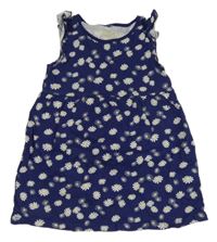 Tmavomodré květované bavlněné šaty Pocopiano