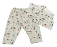 3set - Bílé lehké tepláky s kočkami + 2x čepice