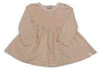 Bílo-medová pruhovaná bavlněná šatová tunika