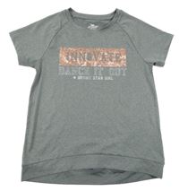 Šedé melírované sportovní funkční tričko s nápisem Crane