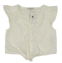 Nové - Bílá madeirová podšitá crop halenka s volánky Primark