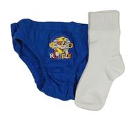 2set - Safírové slipy s Rubblem - Paw Patrol + bílé ponožky s logem Nike