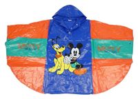 Modro-červeno-zelené pláštěnkové pončo s Mickeym s Plutem a kapucí
