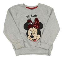 Šedá melírovaná lehká mikina s Minnie a flitry Disney