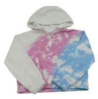 Bílo-modro-růžová crop mikina s kapucí Zara